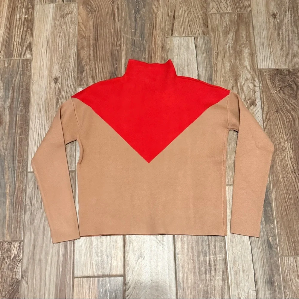 Cyrus Red & Tan Colorblock Mock Neck Sweater - Picture 4 of 4